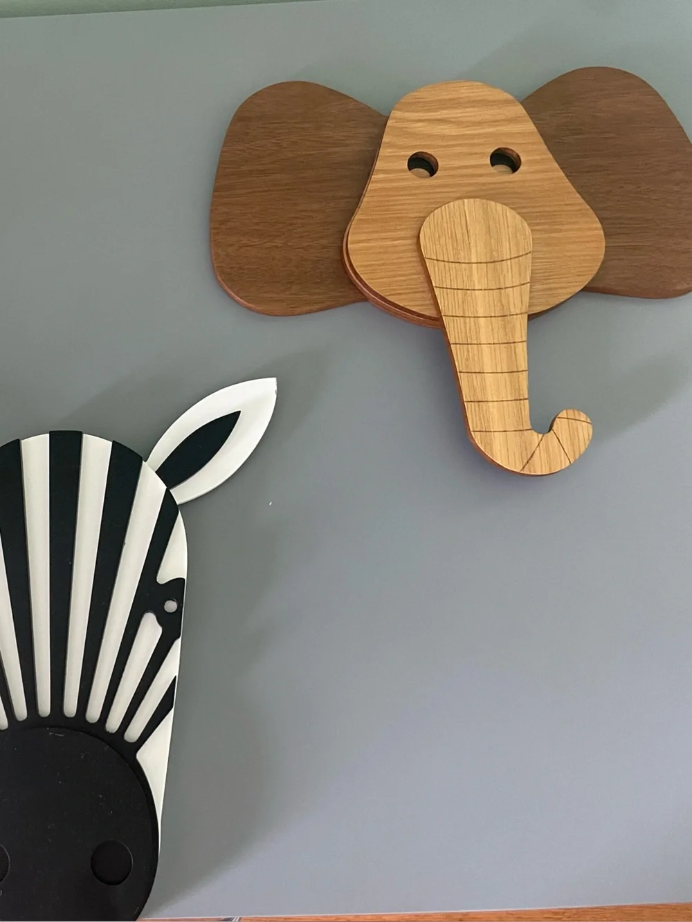 Crate&Barrel Wooden Animal Head Trio Wall Hooks in Brown and Black